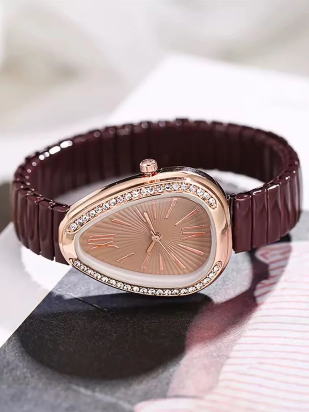 Kohl's Rose Gold and Dark Brown Crystal-Accent Women's Stretch Watch
